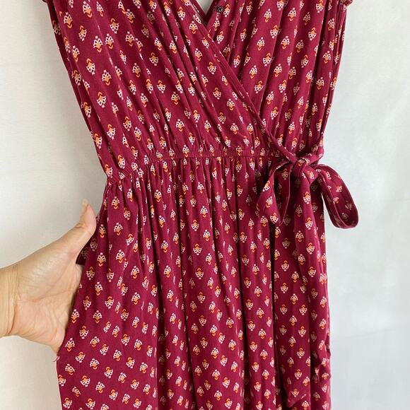 Xhilaration Floral Faux Wrap Maxi Dress Women Size S Red Cottagecore Ruffle Boho - Picture 4 of 11